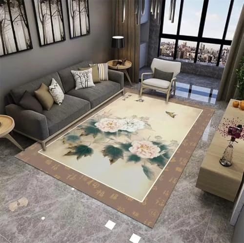 RUGMRZ Teppiche Waschbar 60x110CM Teppich für Eingang Carpet Living Room Mehrfarbig Waschbarer Wohnzimmerteppich mit orientalischem Blumenmuster in Grün-Rosa