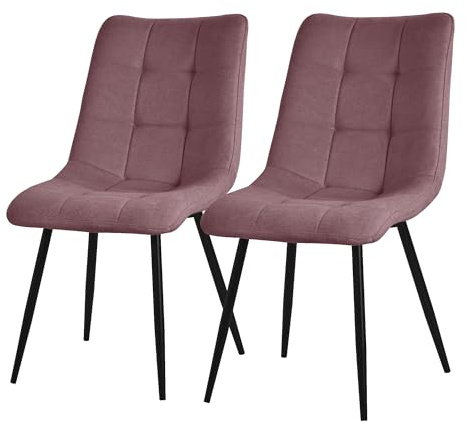 ML-Design Esszimmerstühle 2er Set Altrosa, Wohnzimmerstühle mit Stoffbezug & schwarzem Stahlgestell, Küchenstühle mit Rückenlehne, Polsterstühle für Esszimmer Wohnzimmer Küche Büro, Gepolsterte Sessel
