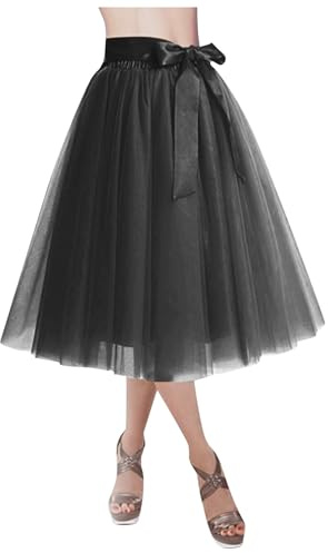 Tüllrock Damen Elastische Langer Rock Mehrschichtiges Lagig Tüll Tüllrock Teen Dance Dress Up Party Unregelmäßiger für Faschingskostüme Karneval Kostüm