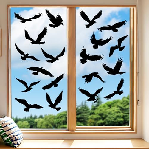 Moxled 20 Fensteraufkleber Vogelschutz, Fenstersticker Vogelaufkleber für Fensterscheiben Schwarz, Wiederverwendbar Statisch Haftende PVC Vogelschutz Aufkleber Fenster Fensterbilder Selbstklebend