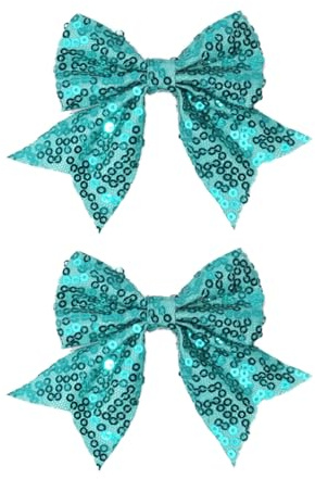 Koolgil 3-inch Sequined Bow Hair Clips For Baby Girls, Toddler, Kids and Young Women Birthday Party Wedding Christmas Occasions Pet Accessories Set of 2 (Turquoise)