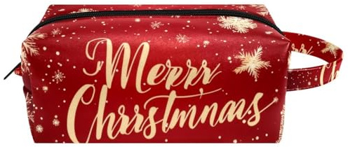 Reise-Kulturbeutel, Kosmetiktasche für Damen, Mikrofaser-Leder, Make-up-Tasche, Organizer mit Reißverschluss, Frohe Weihnachten, Schneeflocken, multi, 8.2x3.1x3.5 in/21x8x9 cm, Kulturbeutel