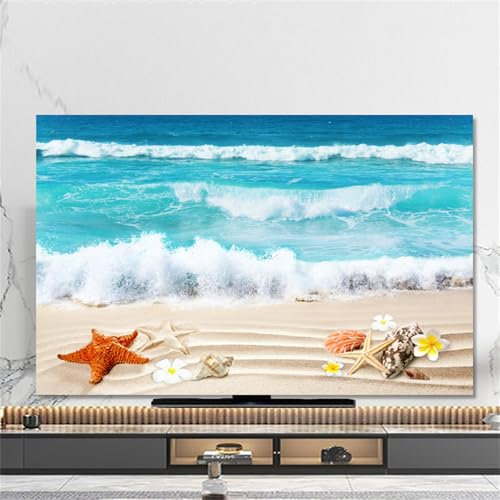 Hixingo Cubierta Antipolvo TV, Patrón Playa de Arena 3D Cubierta Antipolvo Television Funda para Televisor Elástico Universal 32-80inch Cubierta de TV Protector TV (Olas del océano,58-60inch)