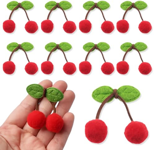 PYEUIFT 10 Stück Kirsche Deko, Kirsche Kuscheltier, Kirsche Mini Dekoration, Deko Kirsche, Dekorationkleine FilzKirsche, Kirsche Kostüm Accessoires, Für Handwerk DIY Dekoration, Kleidung Dekorationen