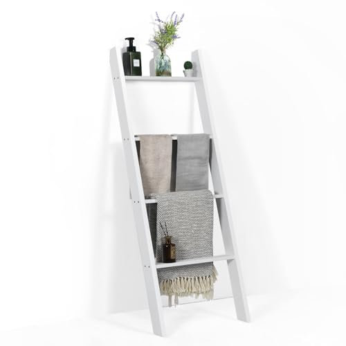 COSTWAY Escalera para Toallas, Toalleros de Baño de 4 Niveles, Toallero, Estante de Pared, Escalera Decorativa, Estable, Estilo Industrial, Estante Decorativo para Salón, Baño y Dormitorio (Blanco)