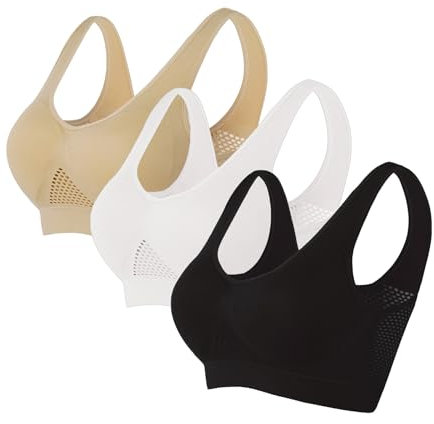 3 Pack Sports Bras Womens Push Up Wirefree Yoga Bra with Removable Pads Summer Breathable Seamless Comfort Bras Multipack Vest Crop Tops for Yoga Running Jogging Gym