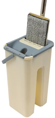 Fregona de acero inoxidable giratoria 360° (128 cm) | Fregona de microfibra con cubo de 2 cámaras y 10 paños | Soporte de pared incluido