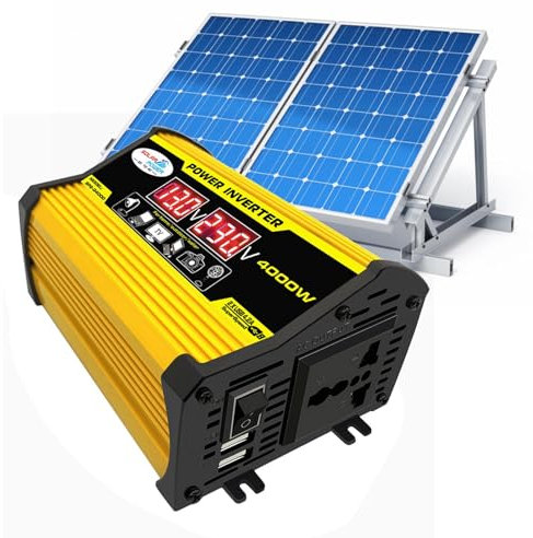 Kit De Panel Solar Portátil | De Energía Solar Flexible - Panel Solar De 18 W, Inversor De Corriente De 4000 W Con 2 Puertos USB, Controlador De Carga Solar Automático Para Coche De Remolque D