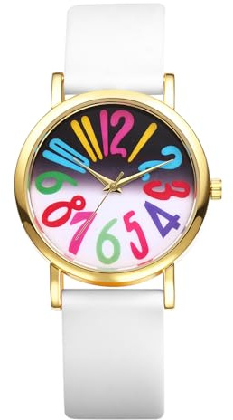 JewelryWe Relojes de Redondo Analógicos Mujer: Relojes de Pulsera Cuarzo Correa de Silicona Escala de Números Arábigos Grande de Colores Claro Fácil de Leer - para Ocio Negocios Regalos