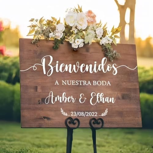 Autocollants De Mariage Personnalisés, Signe De Bienvenue Autocollants En Vinyle Pour Les Noms Personnalisés De Mariée Et De Marié, Bienvenue À Notre Mariage, Style Français, Décoration De Fête(L)