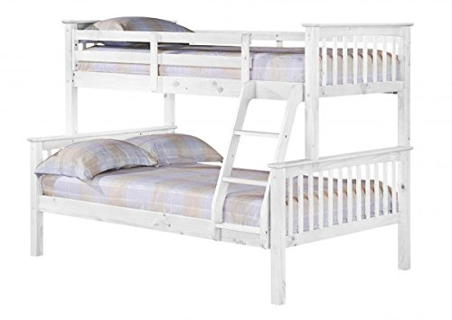 Kelsey Stores Porto Triple Bunk Bed – Small Double Bottom (4ft) & Single Top (3ft) – Reversible Ladder – Space-Saving Solid Frame for Kids, Teens or Guests Split in Two Beds – White or Grey (White)