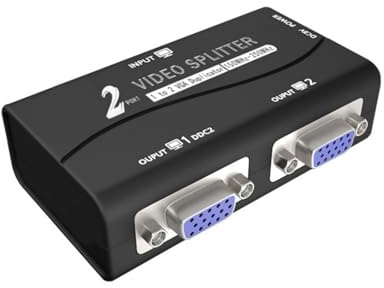 Qsvbeeqj VGA-Splitter mit hoher Auflösung, 1 auf 2 VGA-Duplikatoren für Projektoren und LCDs, mit Power-Management-Funktionen für Projektoren, VGA-Splitter