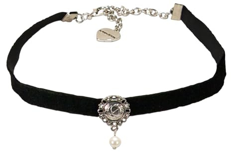 Alpenflüstern Trachten-Samt-Kropfband Okotberfest Logo - Trachtenkette enganliegend, Kropfkette elastisch, Damen-Trachtenschmuck, Samtkropfband schmal (schwarz) DHK346