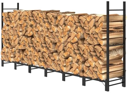 Helios&Hestia 2.44m Outdoor Firewood Rack for Fireplace, Heavy Duty Steel Log Holder, Indoor Wood Pile Storage Organizer, Adjustable Stacker Stand, 244×35×115 cm, Black