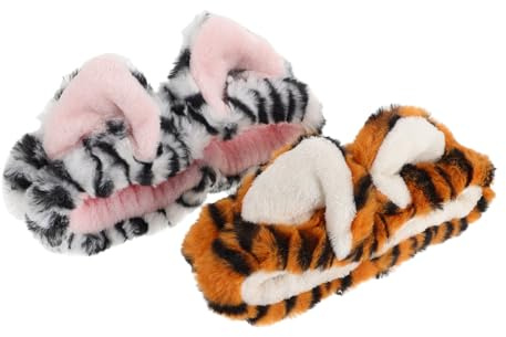 VALICLUD Bandeau Maquillage Animal pour Cheveux Femme en Peluche Douce, Élastique Ajustable, Lot de 2 Pièces Jaune et Blanc, pour Appliquer Masque et Soins du Visage