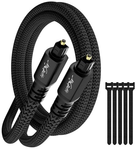 Mygatti Optisches Audiokabel 1.5m, Toslink Optical Digital Kabel (Nylon-Geflochten, S/PDIF Verlustfreie Klangqualität), Lichtleiterkabel für Heimkino, Soundbar, PS4/Xbox One, TV usw. +5 Kabelbinder