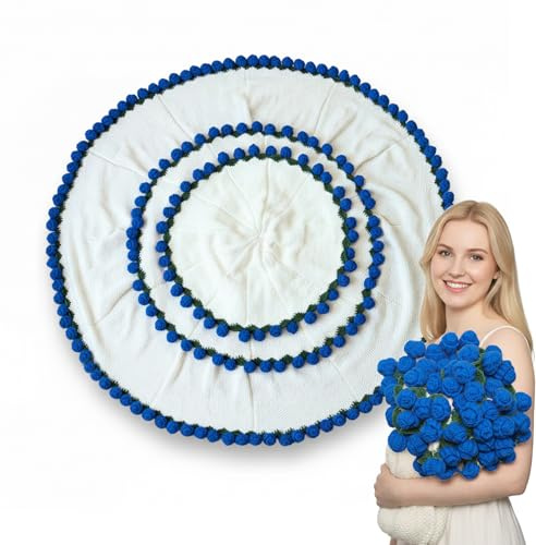 Bibykivn Coperta Bouquet di Fiori, Plaid con Fiori all'Uncinetto Finita, Coperta con Decorazione di Rose, Ideale come Regalo per Donne per San Valentino e Compleanni (Rosa - Blu, 110CM)