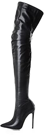 Stivali Alti Fino Alla Coscia Con Tacco A Spillo Per Donna, Stivaletti Impermeabile Antiscivolo Stivali Alti Eleganti In Pelle Con Punta Affilata E Cerniera Per Gonna Da Abito Da Festa Nuziale 11 cm
