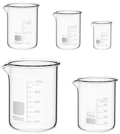 Skythrive Ensemble de Gobelets en Verre 100 ml 50 ml 25 ml 10 ml 5 ml - Gobelets Gradués en Verre Borosilicat pour Laboratoire, Salle de Classe et Cuisine (5 Pièces)