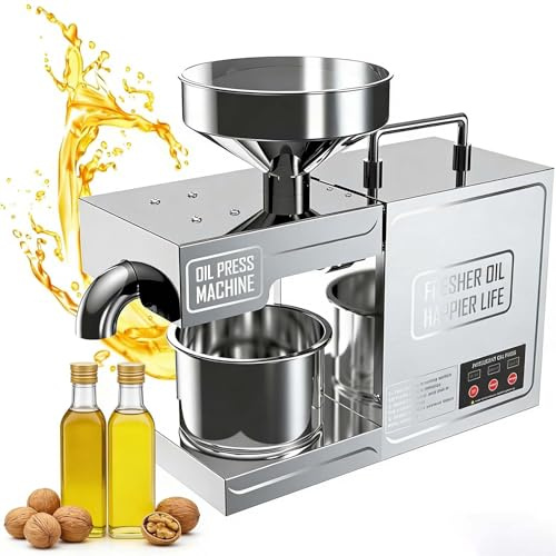 EXSHUING Pressa Per Olio Multiuso, Estrattore Elettrico Automatico Per Arachidi, Sesamo, Girasole E Noci, Pressa A Caldo E A Freddo Da 820 W, Resa Del 95%, Acciaio Inossidabile, Commerciale