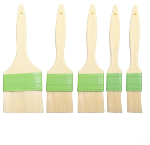 Set di 5 pennelli da pasticceria con setole naturali per cuocere, grigliare e barbecue, resistenti al calore, strumenti per glassare olio, salse, con manico antiscivolo, 22 cm