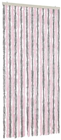 Fliegenvorhang Silbergrau und Rosa 90x200 cm Chenille, Chenille Türvorhang Flauschvorhang ideal als Raumteiler und Sichtschutz für Terrassentür Wohnmobil Tür377362