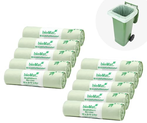 bioMat Kompostierbare 240l Abfallsäcke, 100 Biomüllbeutel für Biotonne, Restmülltonne, Premium-Qualität, Klimaneutral, Made in Germany