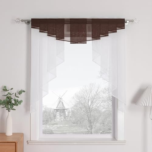 HongYa 1 Stück Raffrollo, transparent, Gardinenstange, Plissee, bunt, dreieckig, für Wohnzimmer, Küche, Schlafzimmer, dekorativ und modern, braun, H/L 125/120 cm