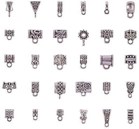 PandaHall Elite - Lot von 120pcs Connectors Anhänger Bead Connector Sets tibetischen Stil Legierung Loch Connector Loch gemischte Form für die Schmuckherstellung, Antik Silber