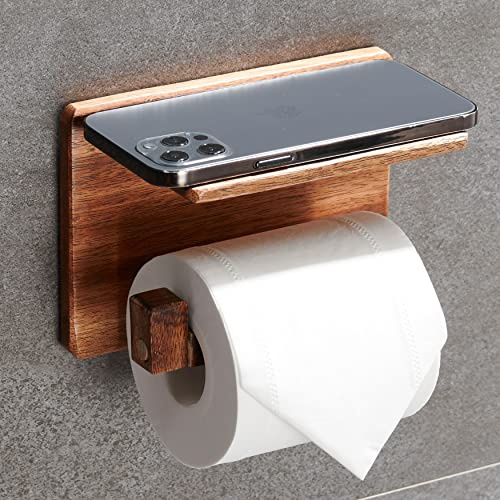 DEKAZIA® Toilettenpapierhalter ohne Bohren Holz | Klopapierhalter mit Ablage & selbstklebend | Klorollenhalter für WC/Badezimmer | WC Rollenhalter als Bad Deko | Toilettenrollenhalter | Klorollenhalter, WC Rollenhalter, Toilettenrollenhalter, selbstklebend, Wandhalter, Bad Deko, für Badezimmer