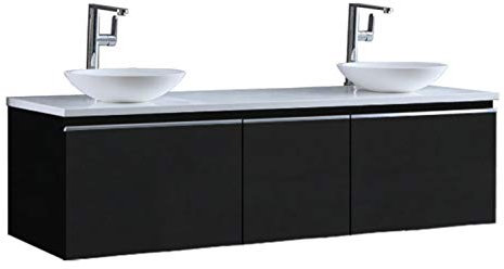 StoneArt Badmöbel Set Mineralguss Waschbecken Waschschale Aufsatzwaschbecken und Unterschrank Waschtisch Einzel- oder Doppelwaschbecken Milano ME-1600pro-4 dunkelgrau 160cm