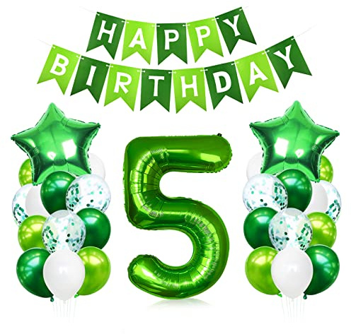 Luftballon 5. Geburtstag Grün,Geburtstagsdeko Junge 5 Jahre Grün,Riesen Folienballon Zahl 5,Ballon 5 Deko zum Geburtstag,Helium Ballon 5