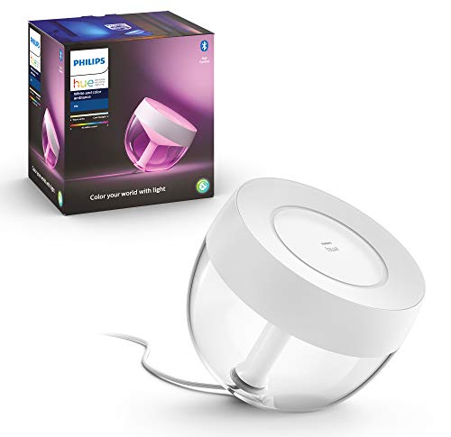 Philips Hue White & Color Ambiance Iris Tischleuchte (570 lm), dimmbare Tischleuchte für das Hue Lichtsystem mit 16 Mio. Farben, smarte Lichtsteuerung über Sprache oder App, weiß