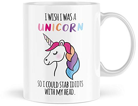 Tongue In Peach Prinnted Mug - Unicorn Stab Idiots with My Head - MRA13