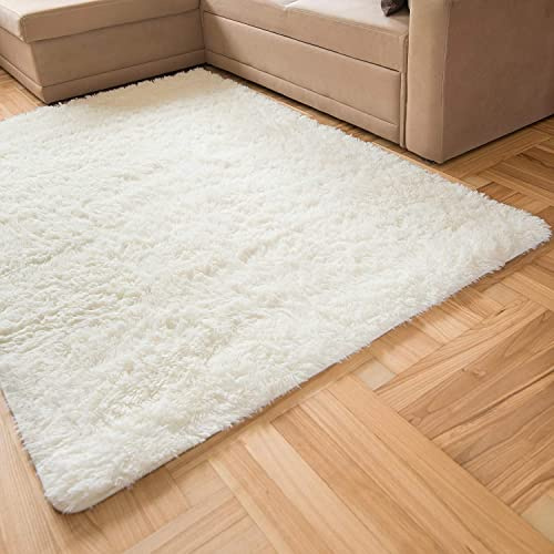 Carpeto Rugs Shaggy Teppich Wohnzimmer Flauschig - Wohnzimmerteppich Modern - Flauschiger Kuschelteppich Hochflor - Weich Langflor Teppich Kinderzimmer, Schlafzimmer - Weiß - 200 x 300 cm