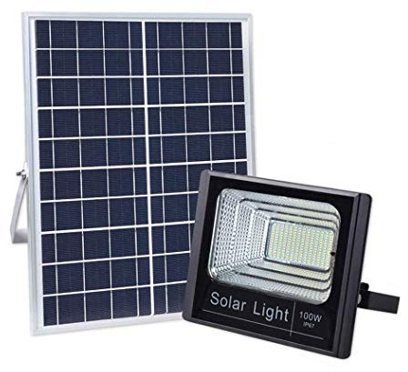 SLRMKK Luz de inundación Solar superbrillante 100W 30000mAh 196 LED Proyector Solar Impermeable para Exteriores con Control Remoto Luz Solar para señal de jardín Patio Canal Camino Calle Césped Ilumi