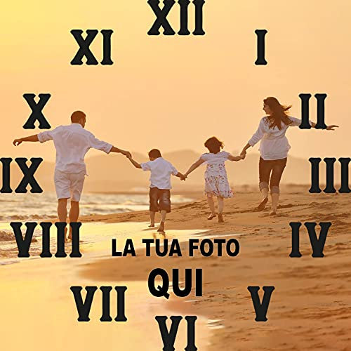 Stileitaliano Orologio da Parete personalizzato in Legno moderno con Numeri Romani Neri Orologi a muro con foto stampa fotografica 25cm x 25cm Quadrato Idea Regalo per la Casa