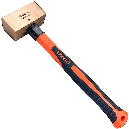 WEDO Marteau de forage en cuivre de 2 kg, marteau de forage avec poignée en fibre de verre, marteau de club, marteau à fissure, marteau en cuivre double face, forgé sous pression, résistant à la