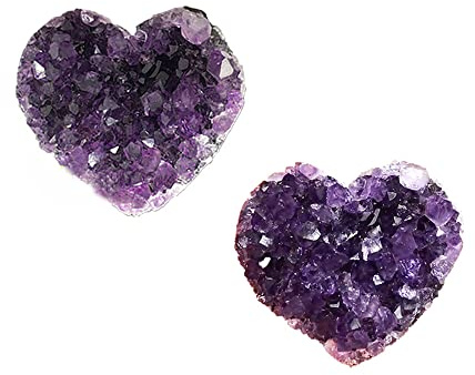 2 Stück Amethyst Knöpfe, lila herzförmiger Kristall Stein Schrankknopf Natürlicher Edelstein Schubladengriffe für Schrank Einrichtung DIY Schrank Kommode Griffe (Liebe)