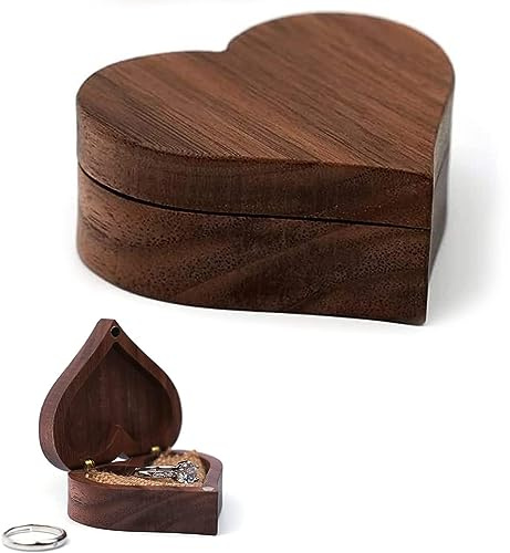 Fengguock Ringbox Hochzeit Holz, Ringbox Hochzeit, Ringkästchen Holz für Ringe, Schmuckkästchen Herzform, Verlobungsring-Box, Herz für Antrag, Weihnachten, Zeremonie