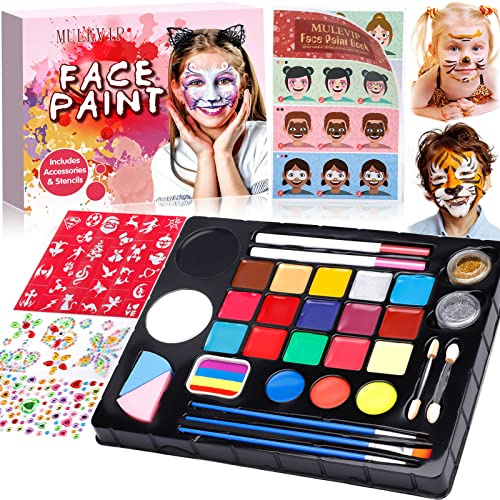 MULEVIP Kit de Peinture Visage et Corps 41 Pièces - Palette de Maquillage pour Enfants - Carnaval et Noël