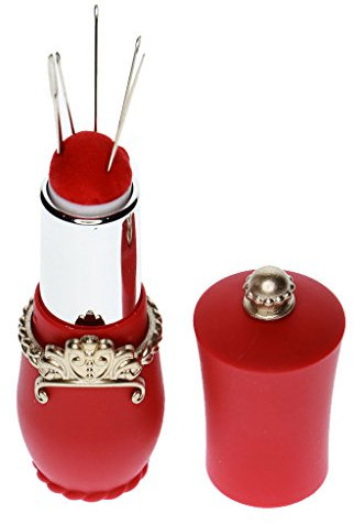 Nadelkissen in Lippenstift-Form, mit 5 Nähnadeln, Rot