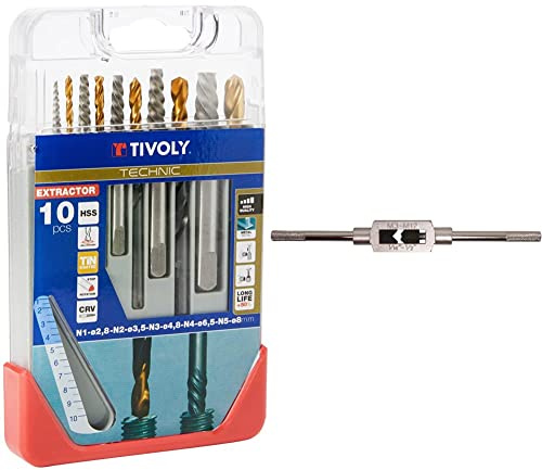 Tivoly 11901170052 Coffret Clipster Forets avec Extracteur pour extraire les goujons/vis cassées, Gris, Set de 10 Pièces & BGS 1900-1 | Tourne à gauche | M3 - M12