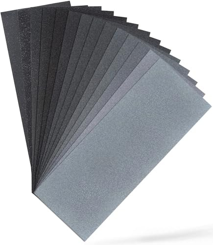 BBbanda Schleifpapier Set，14 Stück Körnung von 400 bis 2000 Fein Sandpapier，Nass und Trocken für Auto, Metall，Holzmöbel，Stein，Lack，Glas Wasser Schmirgelpapier，9 x 3,6 Zoll
