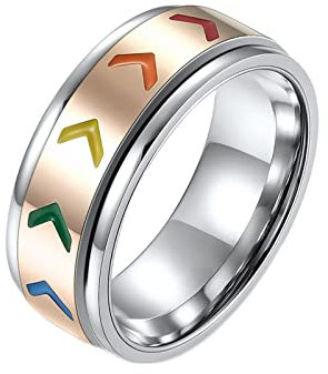 ANAZOZ Antistressring Daumen, Ring Mit Gravur Damen Personalisiert Edelstahl größe 54 Drehringe Breit 8mm Pfeile