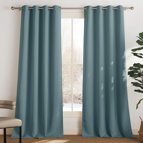 PONY DANCE Übergardinen Blickdicht Ösenschal 2er Set H 245 x B 140 cm Arktisches Blau, Abdunkelnde Vorhänge Wohnzimmer Verdunklungsvorhänge Kälteschutz Thermal Curtains