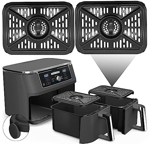 GWYXC Air Fryer Grill Pan for Ninja Foodi DZ401 DZ550 DualZone Air Fryers, Replacement Air Fryer Crisper Plate Grill Plate Tray Accessories with Rubber Bumpers, Dishwasher Safe