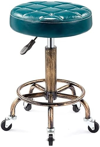 Rollhocker, Hocker auf Rädern, Retro-Rollhocker, Drehhocker mit 5 Rädern innen, PU-Lederkissen, 360° drehbar, höhenverstellbar, 41,9–54,9 cm, Salon-Arbeitshocker, Bürostuhl, Schwarz (B) The New