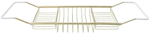 STOBAZA Estante de bañera Soporte para Libros Bandejas de Servir de plástico Cestas de Almacenamiento Soporte de Vino para bañera sobre la Bandeja de baño Extensible Estante de bañera Bandeja de