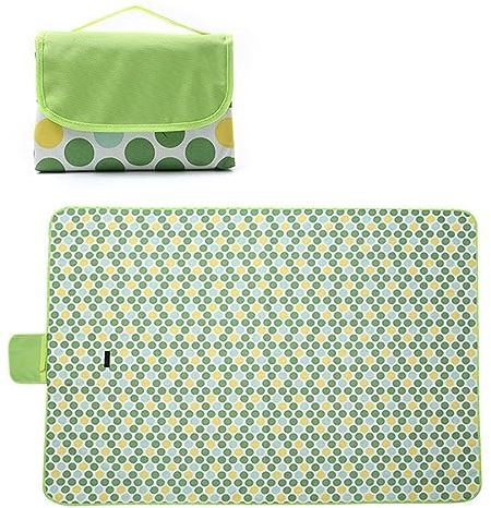 Picknickdecke 200x300cm,XXL Picknickdecke mit Wasserdichter Unterseite,Outdoor Stranddecke Sandfrei,mit Tragegriff Faltbare Picnic Blanket für Camping,Strand,Park,Familie,Konzerte Grüne Kreise